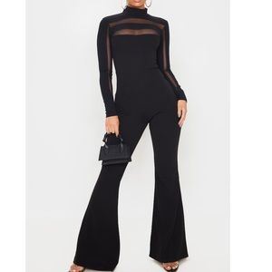 * WORN ONCE * black long sleeve jumpsuit turtleneck flare pant - size US 2